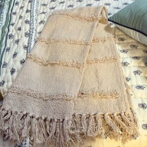 Cozy Cream Fringed Throw Blanket small decor throw blanket